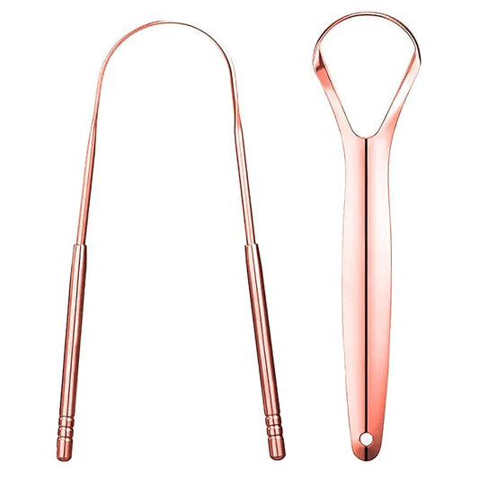 Pure Rose Gold Tongue Scraper for Adults - Oral Care & Hygiene Natural Tongue Cleaner for Fresher Breath - Tongue Scraper (2 Piece/Pack)