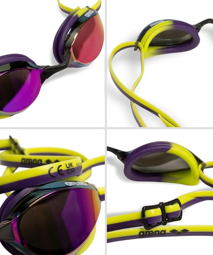 ARENA Unisex Python Racing Swim Goggles for Men and Women Anti-Fog No Leak Max Comfort Dual Strap, Mirror/Non-Mirror Lens-StrideForce Fitness