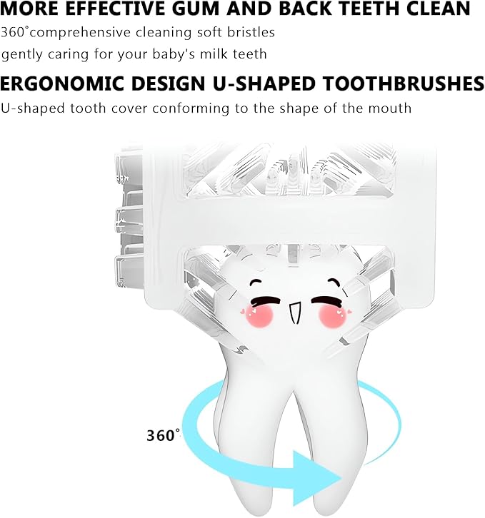 SNOWROSE Kids Electric Toothbrush U-Shaped Ultrasonic IPX7 Waterproof Design with 2 Brush Head 3 Modes, 360° Full Mouth Cleaning Automatic Children Toothbrush for 2-12 Years Old (Blue, 2-12 Age)