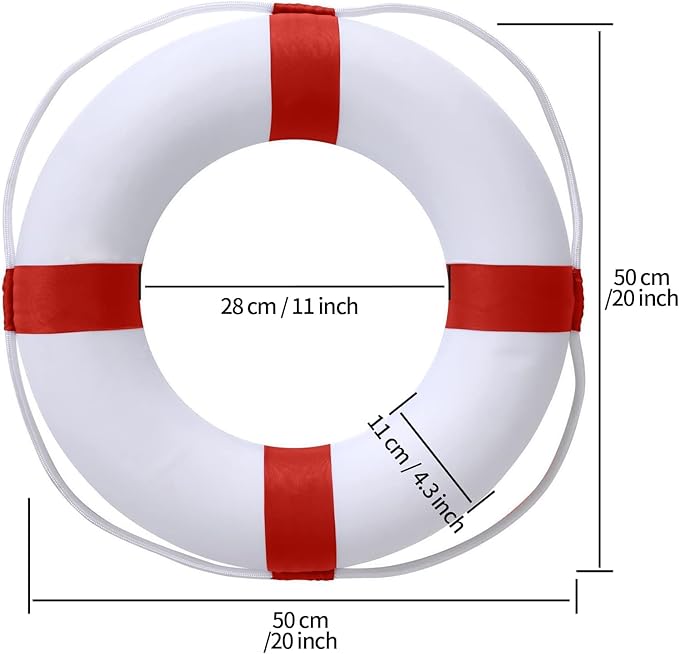 Lifebuoy Set 20Inch Life Preserver Ring and Water Floating Lifesaving Rope 98.4FT,Swim Foam Buoy,Swimming Pool Safety Throwing Ring with Perimeter Rope,Throwable Flotation Device-StrideForce Fitness