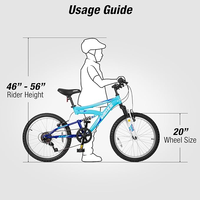 WEIZE Kids Mountain Bike, 20 inch Kids' Bicycles for 6-11 Years Old Boys Girls with Dual Full Suspension, 6 Speeds Drivetrain, High-Carbon Steel Frame, Ideal for Young Riders and Adventurers-StrideForce Fitness