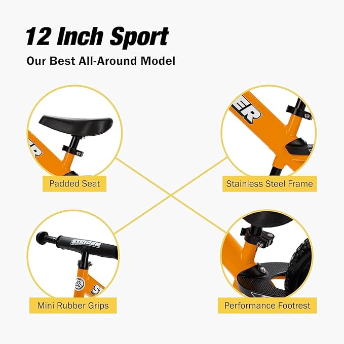 Strider 12” - Helps Teach Baby How to Ride a Balance Bicycle - for Kids 6 Months to 4 Years - Easy Assembly & Adjustments-StrideForce Fitness