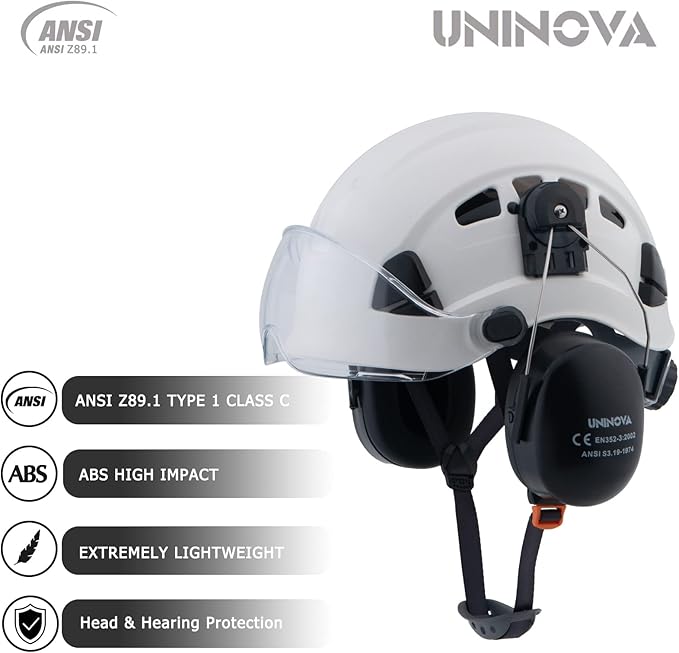 UNINOVA Arborist Helmet Forestry Helmet Chainsaw Helmet with Visor and Earmuffs,OSHA Safety Hard Hat Helmet for Logging Trimming Mowing Climbing Tree Service Garden Work-StrideForce Fitness
