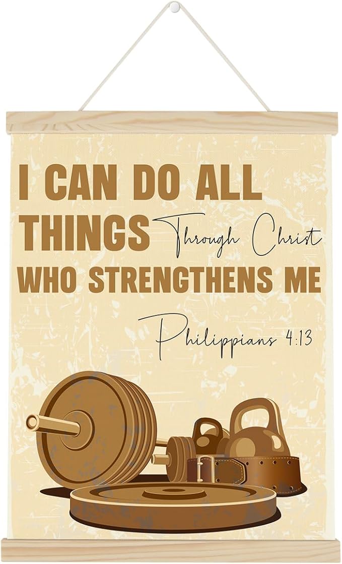 Gym Christian Motivational Posters College Dorm Posters Gifts for Guys Friends I Can Do All Things Through Christ who Strenghthens Me Gym Flag Wall Art Decor Sign for Home Gym Bedroom Office-StrideForce Fitness