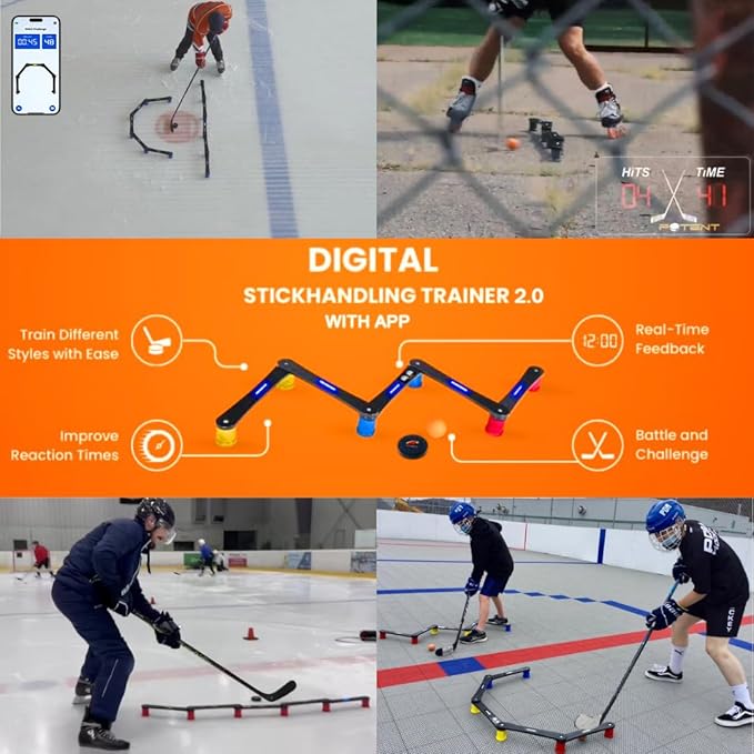 Potent Digital Stickhandling Trainer 2.0 – App-Enabled Hockey Training Aid | Real-Time Feedback, Scoreboard & Timer | Portable On/Off Ice Puck Handling & Reaction Drills-StrideForce Fitness