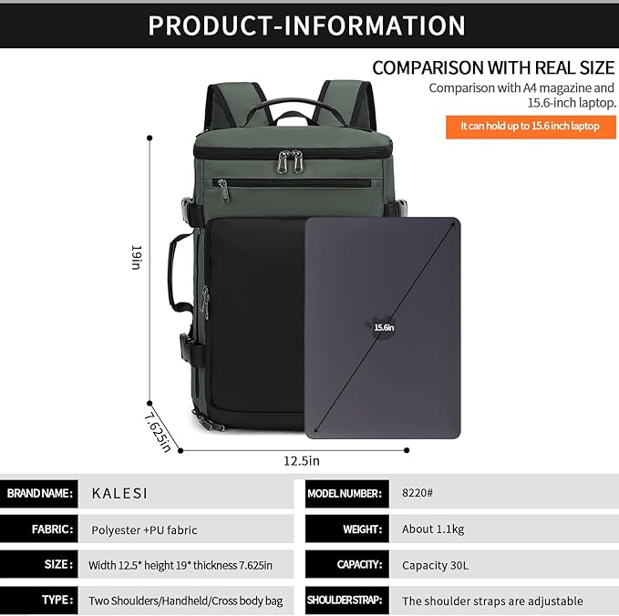 Kalesi Gym Duffle Bag Backpack 4-Way Waterproof with Shoes Compartment for travel Sport Hiking laptop Business-grey-StrideForce Fitness