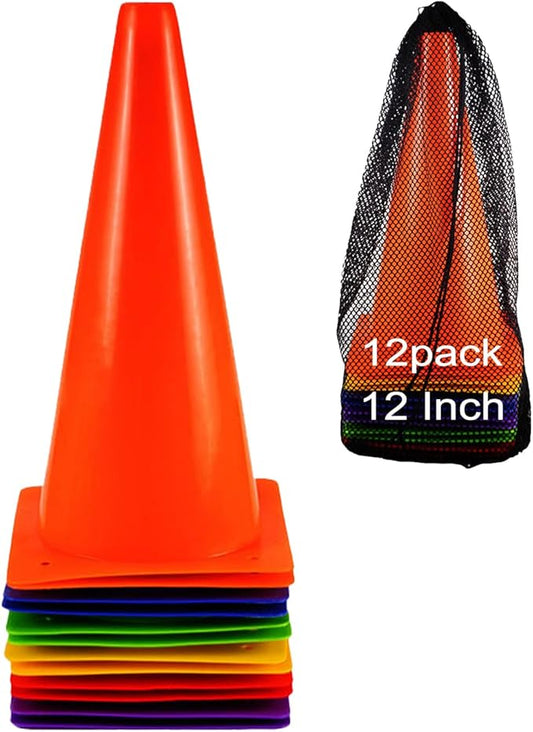 12 Inch Traffic Training Cones, 12 Pack Cones Sports Training Agility Plastic Safety Parking Cones, Agility Field Marker Cones for Soccer Basketball Football, Outdoor Sport Activity-StrideForce Fitness
