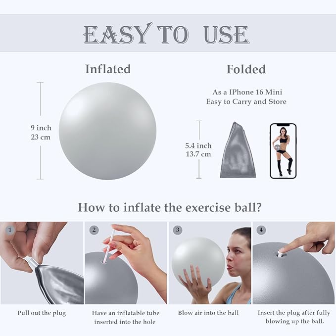 Soft Pilates Ball 9 Inch, Ideal Small Exercise Ball Between Knee Squeeze for Physical Therapy Yoga Core Medicine Abs Pt Bouncy, Mini Rubber Fitball Barre Workout Equipment for Women Men Kid Toddler-StrideForce Fitness