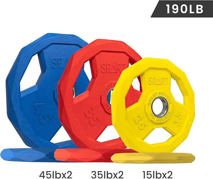 SPART Color Coded Weight Plate 2-Inch Rubber Coated Olympic Grip Plate for Barbell, Solid Cast Iron Weight Plates for Strength Training, Weightlifting, Crossfit, Home Gym, 2.5LB/5LB/10LB/25LB/35LB/45LB, Pair-StrideForce Fitness