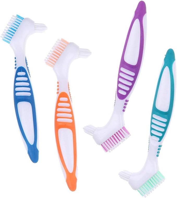Denture Brush False Teeth Toothbrush Multi-Layered Bristles & Portable Duals Sided Denture Toothbrushes Soft Adults with Case