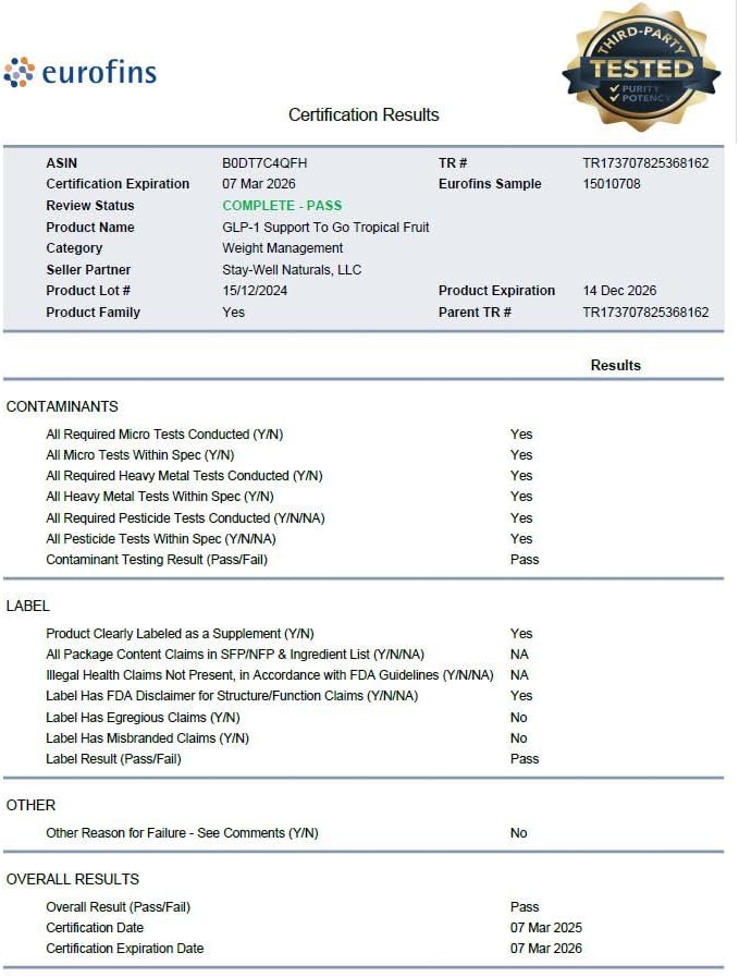 GLP-1 Supplement | Natural GLP-1 Production | GLP 1 Booster Drink Mix to Control Appetite and Cravings | Great Tasting Metabolic Support - Yerba Mate, Garcinia Cambogia, Berberine [Tropical Fruit]-StrideForce Fitness