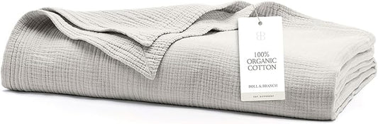 BOLL & BRANCH Dream Bed Blanket - Full/Queen, Mist - Luxury 100% Organic Cotton - Soft, Lightweight and Breathable - Cloud-Like Touch-StrideForce Fitness