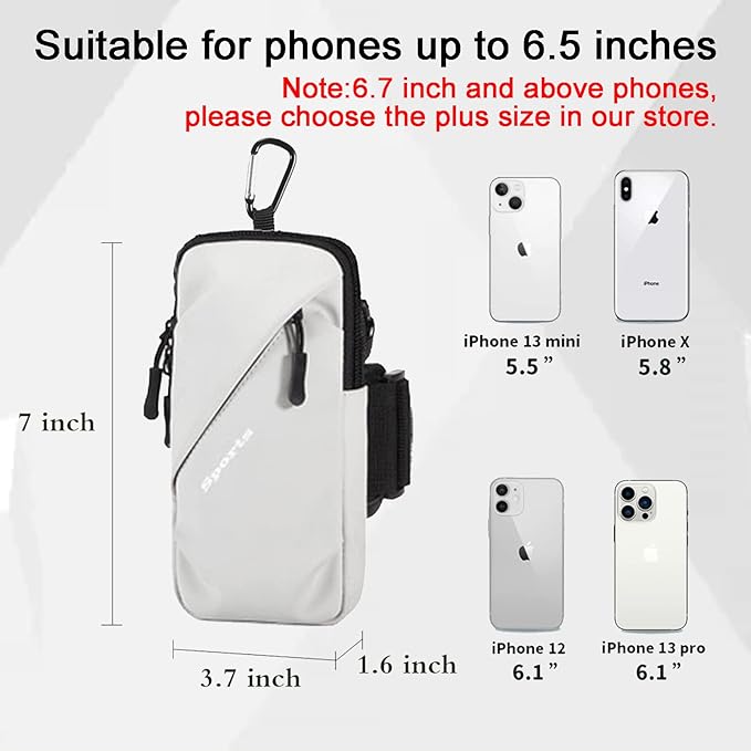 Phone Holder, Small Crossbody Shoulder Holsters Bag with Arm Band, Fits iPhone and Android, Use for Running, Walking, Hiking & Biking (6.7 Inches, Grayish White)-StrideForce Fitness