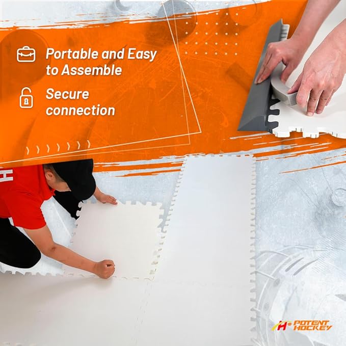 Ice Hockey Home Training Kit: 10 Pcs Synthetic Ice Tiles + 4 Puck Stopper edgings + 4 Rebounder Foams – Skating, Stickhandling, Passing & Shooting Drills-StrideForce Fitness