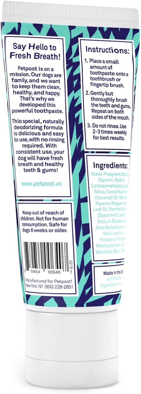 Petpost | Toothpaste for Dogs - Coconut Oil and Baking Soda Based Dental Gel That Naturally Eliminates Bad Breath - Dirt, Gunk, and Tooth Buildup Gone - Mint Flavor 4 oz.