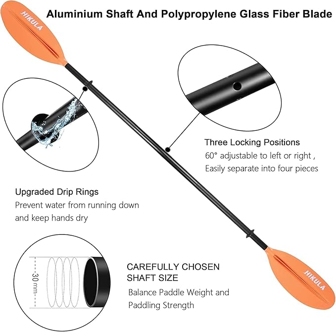Kayak Paddle 4 Pieces Aluminum Shaft and PP Blade Floating 86.6in/220cm, 90.5inch/230cm Lightweight Oars-StrideForce Fitness