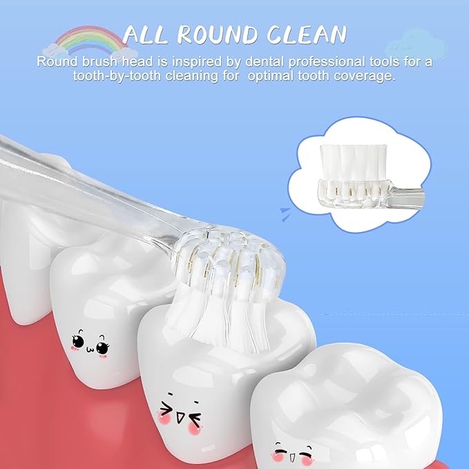 TEETECK 5 Pack Kids Toothbrush Replacement Heads Compatible with SEAGO- 513/977/EK6,Compatible with Brush-Baby WildOnes/KIDZSONIC（Not BabySonic Series）,Compatible with Dada-Tech-BB1/977/K6
