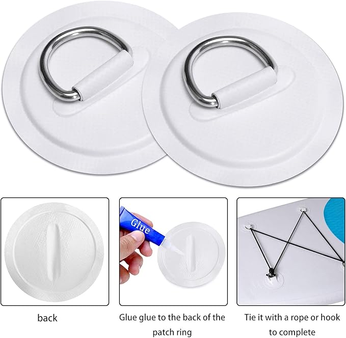 TOBWOLF 6 Pack Stainless Steel D-Ring Patch for Inflatable Boat Kayak Dinghy SUP, D-Ring PVC Patch Stand-Up Paddleboard Canoe Rafting Accessories, NO Glue Included-StrideForce Fitness