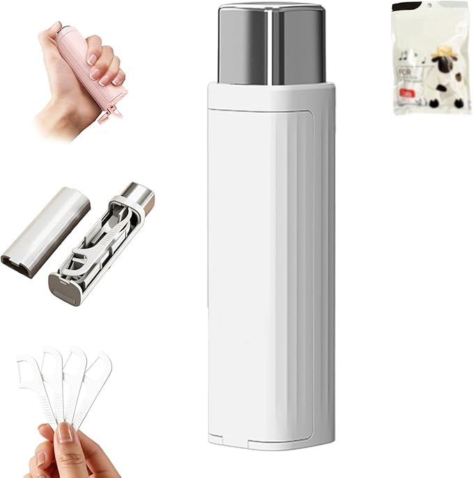 Portable Dental Floss Case,Automatic Dental Floss Pick Case,Refillable Floss Organizer with 100 Picks,Dentals Flosss Pick Cases for Cleaning Teeth and Oral Care (White)