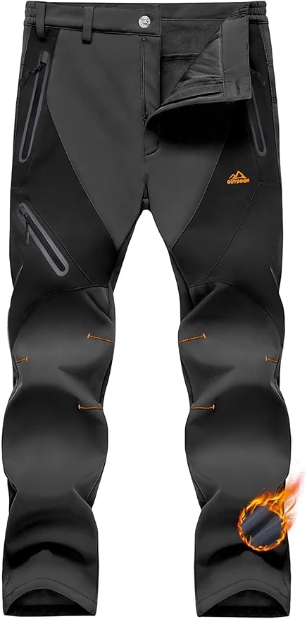 MAGCOMSEN Men's Snow Ski Pants Fleece Lined Water Resistant Winter Pants with 4 Zip Pockets for Snowboard Hiking Outdoor
