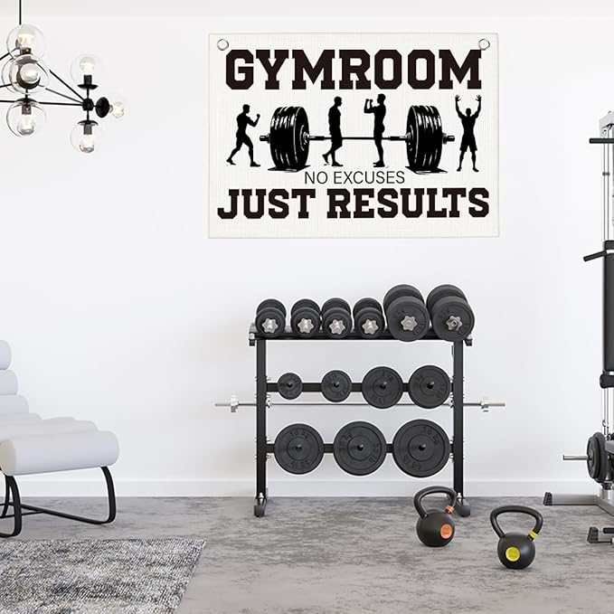 Gym Room No Excuses Just Results Gym Motivational Wall Art Banner Dorm Posters Gifts for Guys Men Women Gym Flag Decor for Home Gym Bedroom Workout Room 30x20 Inchs-StrideForce Fitness