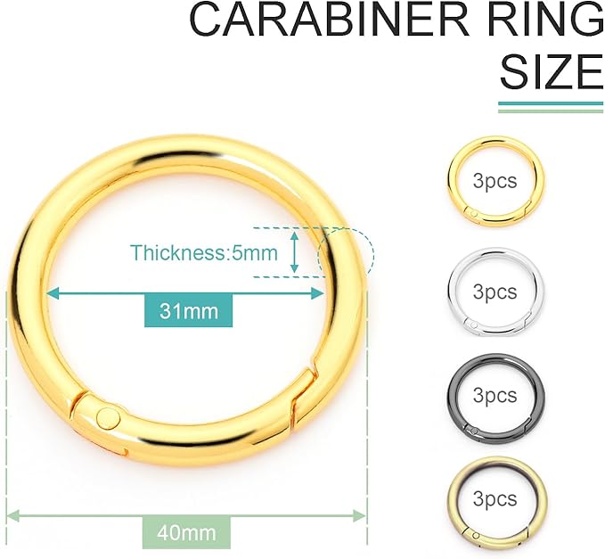 12 Pack 1-1/4Inch Assorted Round Carabiner Snap Clip, Metal Keychain Ring, Spring O Rings for Replacement Purse Strap, Paracord Lanyard Clips, Pet Collar, Keychain Rings Hardware DIY Crafts Making-StrideForce Fitness