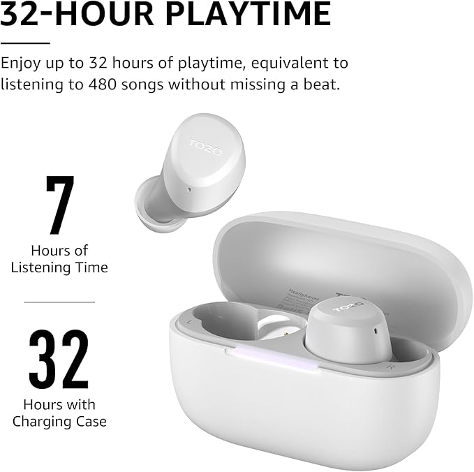 TOZO A1 Wireless Earbuds Bluetooth 5.3 Light Weight in Ear IPX5 Waterproof Headphones 2 Mic for AI Calls, Immersive Premium Sound Bass Headset with Charging Case, 32 Presets EQ Customization via App-StrideForce Fitness