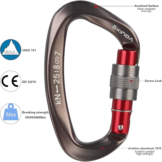 Screwgate Locking Carabiner Clip - Professional Rock Climbing Carabiner Screw Lock,Heavy Duty Carabiners for Climbing,Mountaineer,Hammock,Camping,Outdoor Equipment-StrideForce Fitness