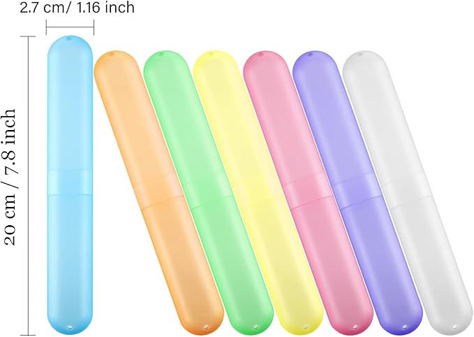 Boao 20 Pieces Travel Toothbrush Case Holder, Portable Toothbrush Storage, Classroom Pencil Case for Kids, 7 Assort Color Toothpaste Cover Protector for Travel Use