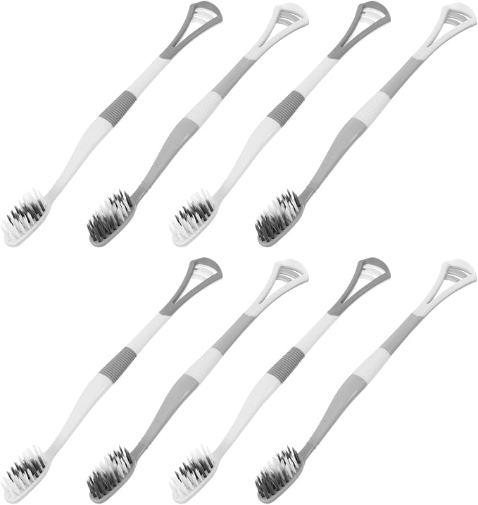 Ciieeo Silicone Tongue Scraper Toothbrush Set 8pcs Soft Bristles Dual-Head Toothbrush with Tongue Cleaner for Adults Travel Oral Care Tool