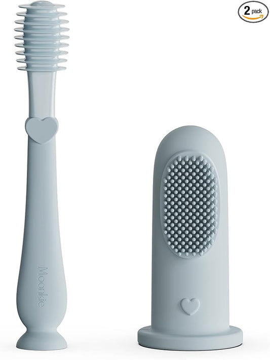 Moonkie Baby Finger Toothbrush Tongue Oral Cleaner Kit for 3 Months +, 2 Pcs (Cloud)