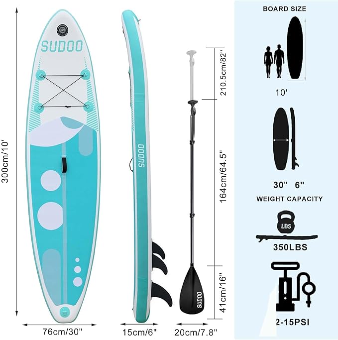 Inflatable Stand Up Paddle Board 10‘x30‘‘- Ultra-Light SUP with Backpack, Pump, Paddle, Coil Leash, 3 Fins, Repair Kit, Stable Design, Non-Slip EVA Deck for Adults & Youth-StrideForce Fitness