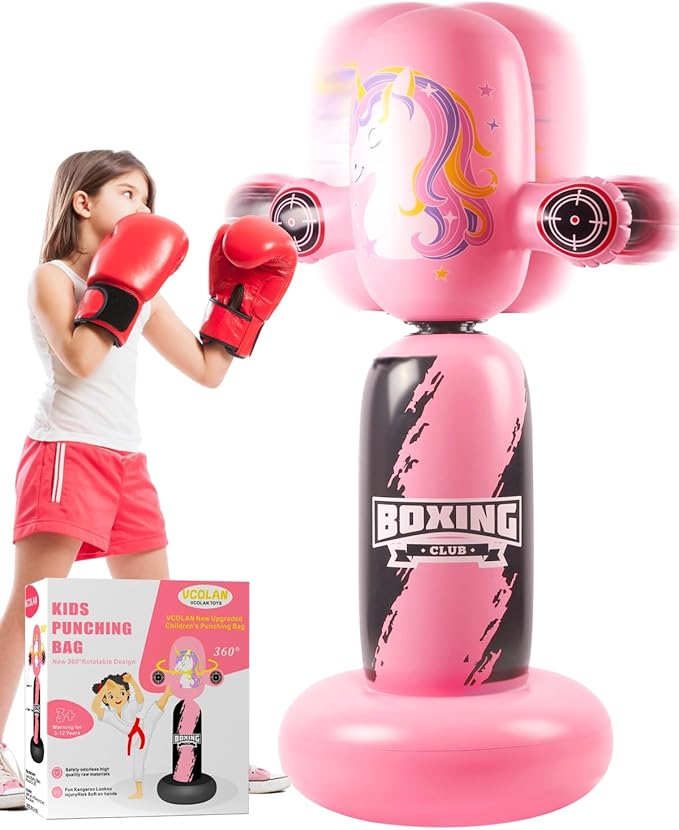 Punching Bag for Kids,New Upgraded 360°Rotating Kids Punching Bag,Inflatable Boxing Bag Toy for Boys Girls, Christmas Birthday Gift for Kids Age 3-12-StrideForce Fitness