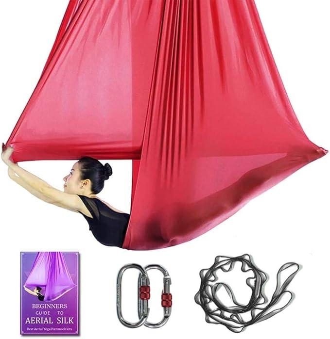 Aerial Yoga Hammock L:5M W:2.8M 5.5 Yards Aerial Pilates Silk Yoga Swing Set with 2000 Ibs Load Include Daisy Chain, Pose Guide-StrideForce Fitness