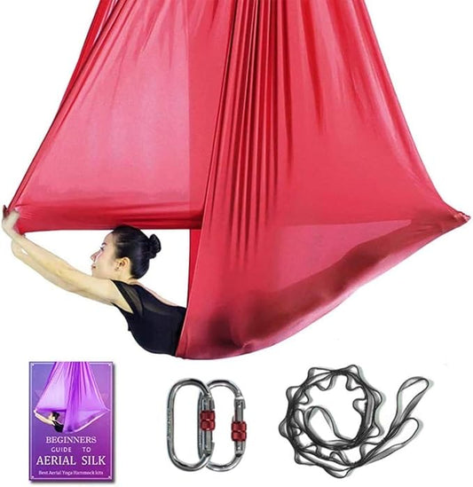 Aerial Yoga Hammock L:5M W:2.8M 5.5 Yards Aerial Pilates Silk Yoga Swing Set with 2000 Ibs Load Include Daisy Chain, Pose Guide-StrideForce Fitness