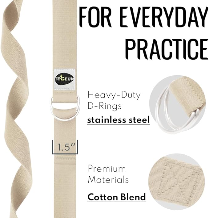 TECEUM Yoga Strap & Mat Strap – 2 IN 1 – Cotton – 6 ft 8 ft 10 ft (30+ colors) – Adjustable Non-Slip Belt for Yoga, Pilates, Stretching, Physical Therapy, Fitness & Home Workout – For Carrying Mats-StrideForce Fitness