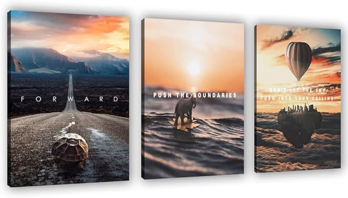 Motivational Wall Decor Poster Inspirational Wall Art 3 Pieces Canvas Wall Painting Framed Artwork for Living Room Bedroom Office Home Decor Prints Pictures Wall Decor Ready to Hang 60''Wx 28''H-StrideForce Fitness