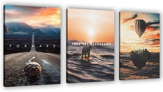 Motivational Wall Decor Poster Inspirational Wall Art 3 Pieces Canvas Wall Painting Artwork for Living Room Bedroom Office Home Decor Prints Pictures Wall Decor Framed Ready to Hang 36''Wx 16''H-StrideForce Fitness