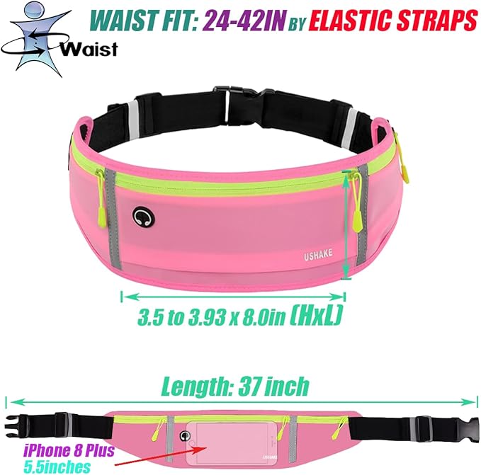 USHAKE Slim Running Belt, Workout Fanny Pack for Men Women,Exercise Waist Pack for Apple iPhone Holder, Runner Belt for Running Walking Cycling Camping Gym-StrideForce Fitness