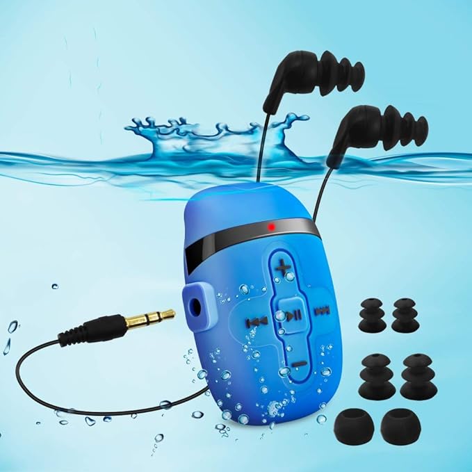 Waterproof MP3 Player for Swimming, Underwater Headphones with Short Cord, MP3 Waterproof Swimming Underwater 3 Meter, Shuffle Feature-StrideForce Fitness