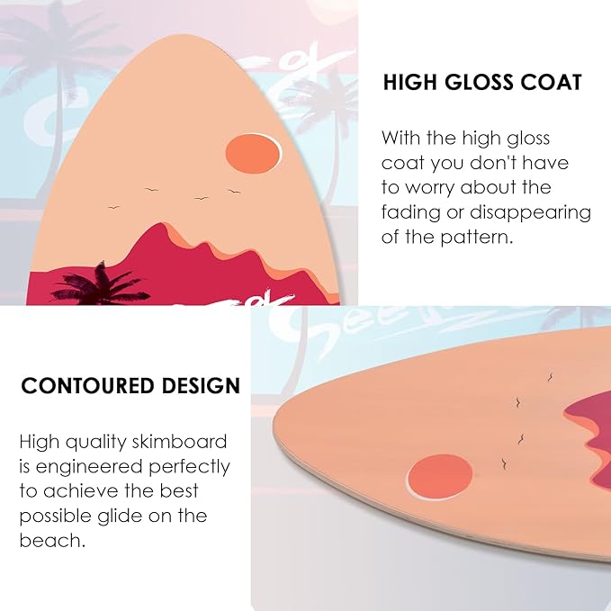 seething 35 Inch Skimboard with High Gloss Coat Wood Skim Board for Beginners,Kids, Teenagers, Adults and All Skimming-StrideForce Fitness