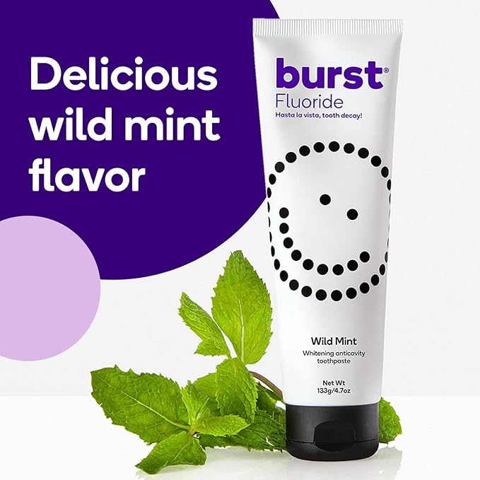 BURST Whitening Toothpaste with Cavity Fighting and Stain Removal Fluoride (4.7oz/2 Pack) | for Sensitive Teeth | with Xylitol | Vegan, Gluten & SLS Free | Wild Mint