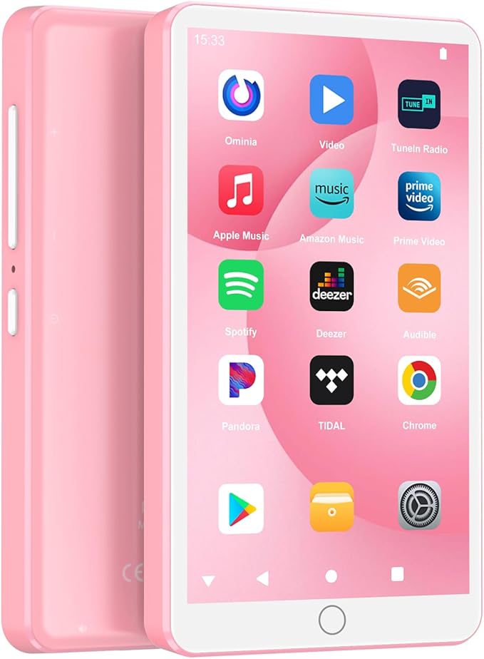 144GB MP3 Player with Bluetooth WiFi, Android 13 OS MP3 MP4 Player with 4" Touchscreen and Speaker, MP3 Music Players with Spotify, Audible, Amazon Music, Play Store (Pink)-StrideForce Fitness