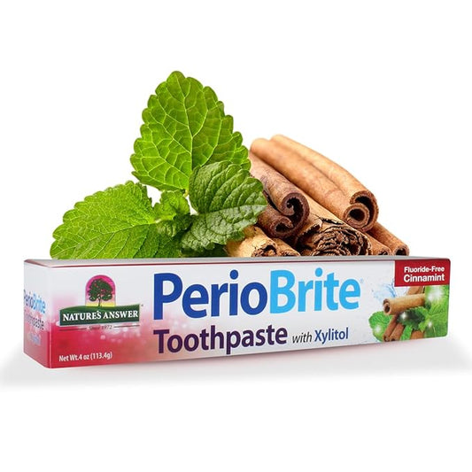 Nature's Answer PerioBrite Toothpaste, Cinnamint, 4-Ounces Fluoride Free with CO Q10 | for Sensitive Teeth | Whitens Teeth | Freshens Breath | Minimizes Dry Mouth