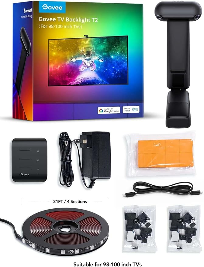 Govee Envisual TV LED Backlight T2 with Dual Cameras, 21ft RGBIC Wi-Fi LED Strip Lights for 98-100 inch TVs, Double Strip Light Beads, for Home Decorations, Smart App Control, Music Sync-StrideForce Fitness