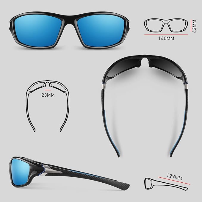 Polarized Sports Sunglasses for Men Women,Fishing Driving Rectangular Goggles UV400 Protection-StrideForce Fitness