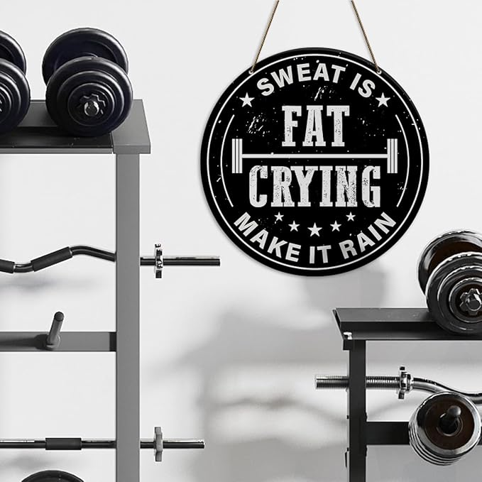 Gym Sign Decor, Home Gym Sign, Workout Room Fitness Room Decor Gym Sign Decoration, Gym Gift for Trainer Exercise Lover, Sweat Is Fat Crying Make It Rain-StrideForce Fitness