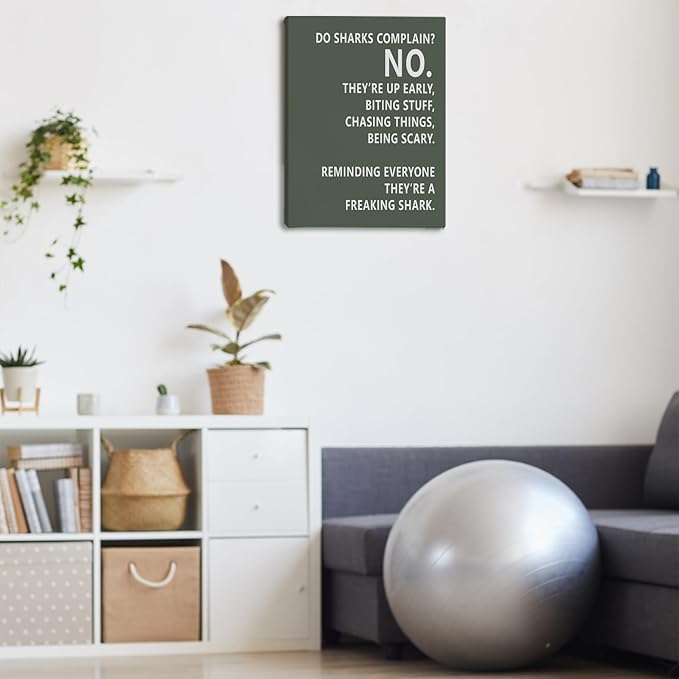 Rusenbao Gym Motivational Workout Wall Art, Home Gym Decor, Inspirational Workout Room Decor, Do Sharks Complain About Monday, Canvas Wall Art for Exercise Fitness Room Office, 11x14 inch(Green)-StrideForce Fitness