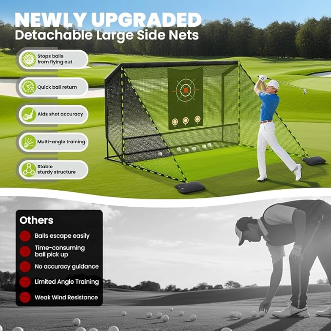 10x7ft Golf Hitting Practice Net with Dual Side Net Barriers & Durable Heavy Duty Steel Frame, Golf Nets Backyard Driving, Chipping & Swing Training for Indoor&Outdoor-StrideForce Fitness