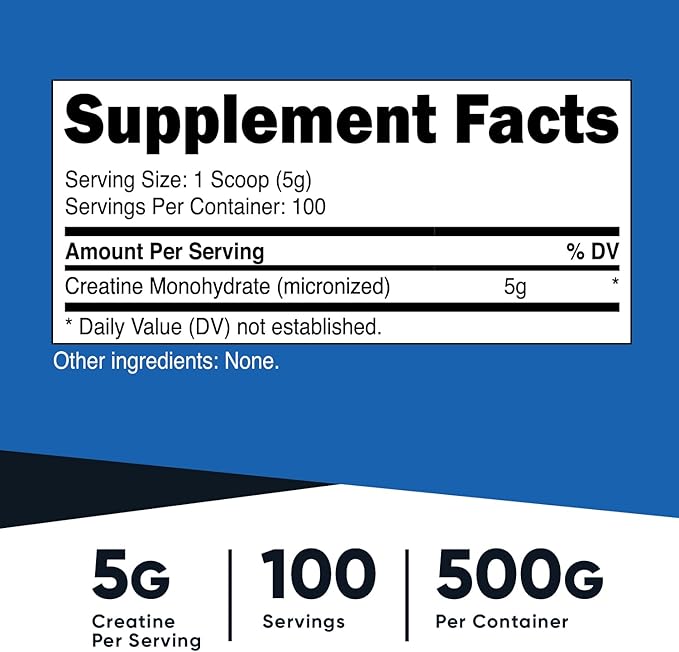 Nutricost Creatine Monohydrate Micronized Powder 500G, 5000mg Per Serv (5g) - 100 Servings, 17.9 Oz-StrideForce Fitness